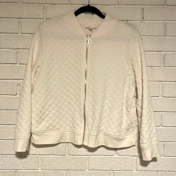 Charter Club- Quilted and Ribbed Full Zip-Up Jacket in White/Cream- Size LP - Picture 1 of 7